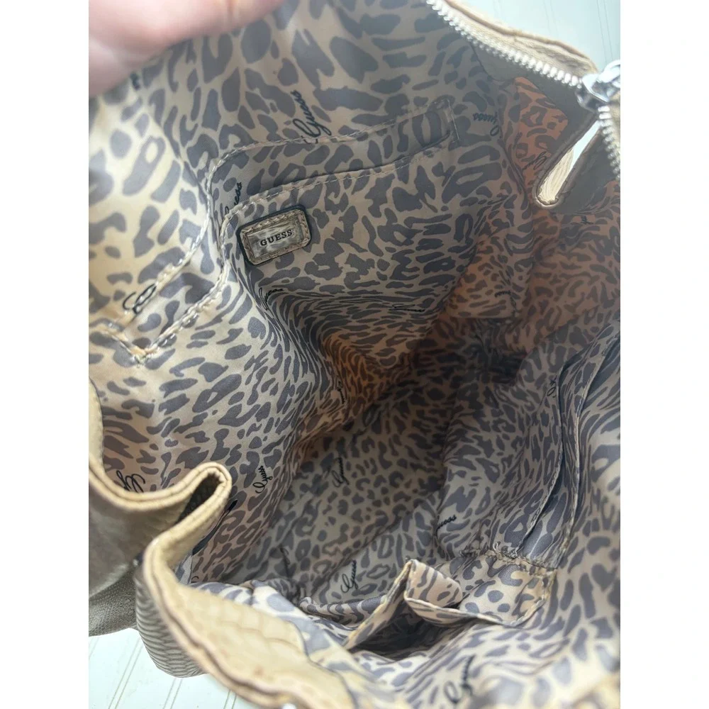 Guess Vintage Y2K Beige Snakeskin Embossed Satchel Shoulder Bag Purse
